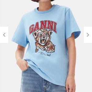 Ganni Blue relaxed jersey tiger t-shirt in small